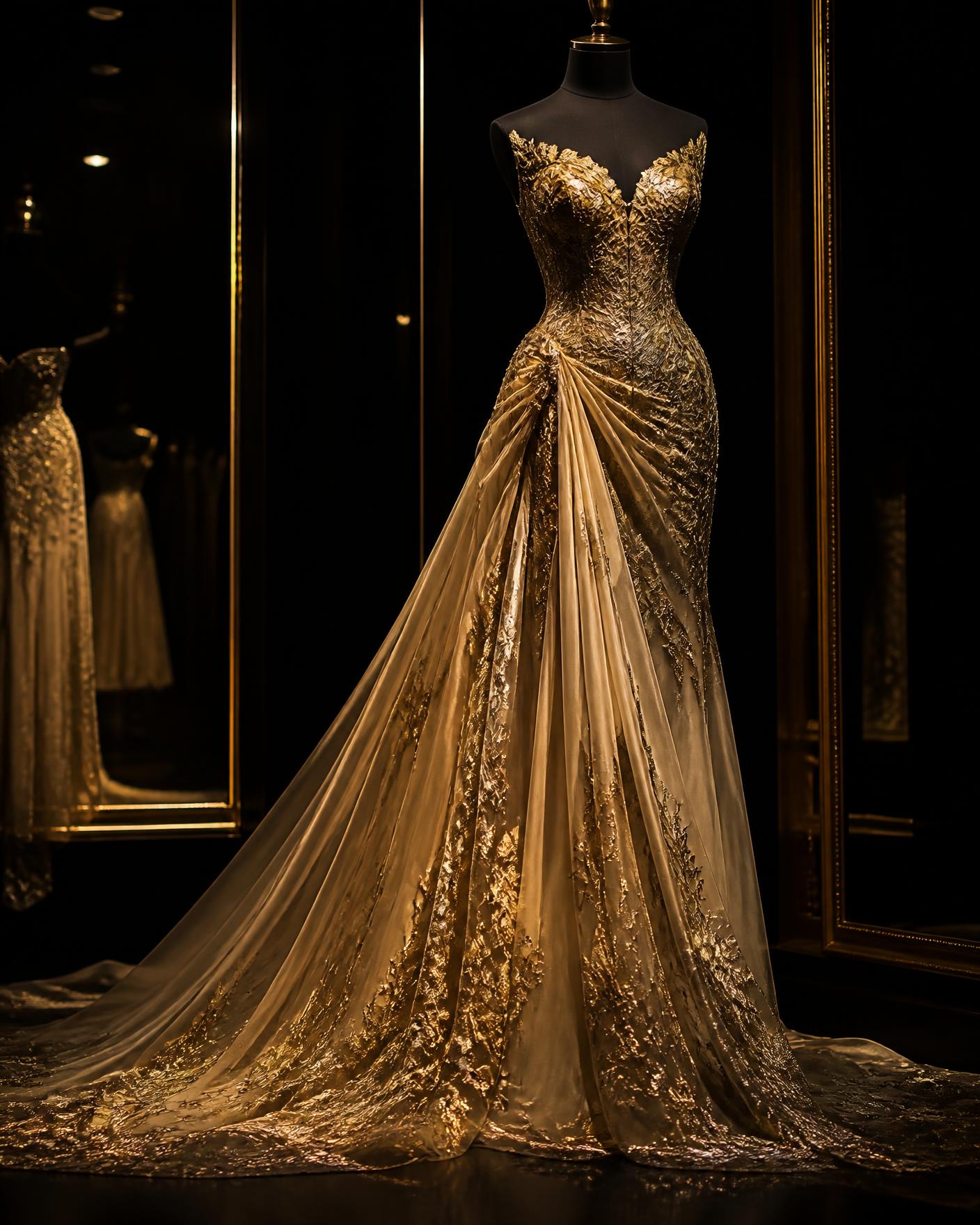 Gold-embroidered evening gown from Empress UK Collections
